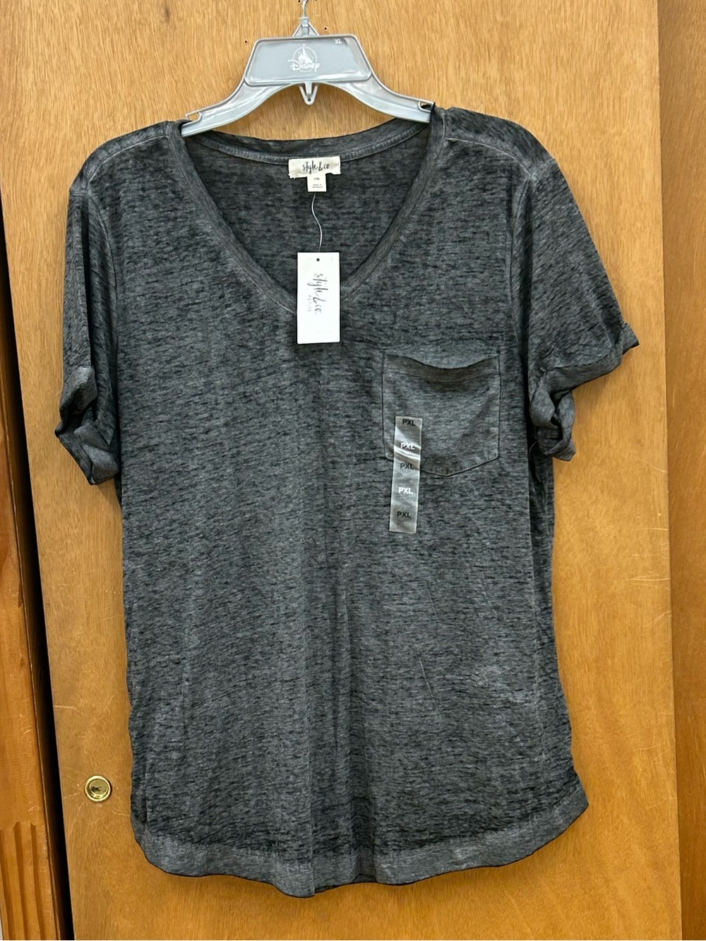 New Style & Co. Lightweight V-Neck Pocket Tee in Dark Black Sz PXL